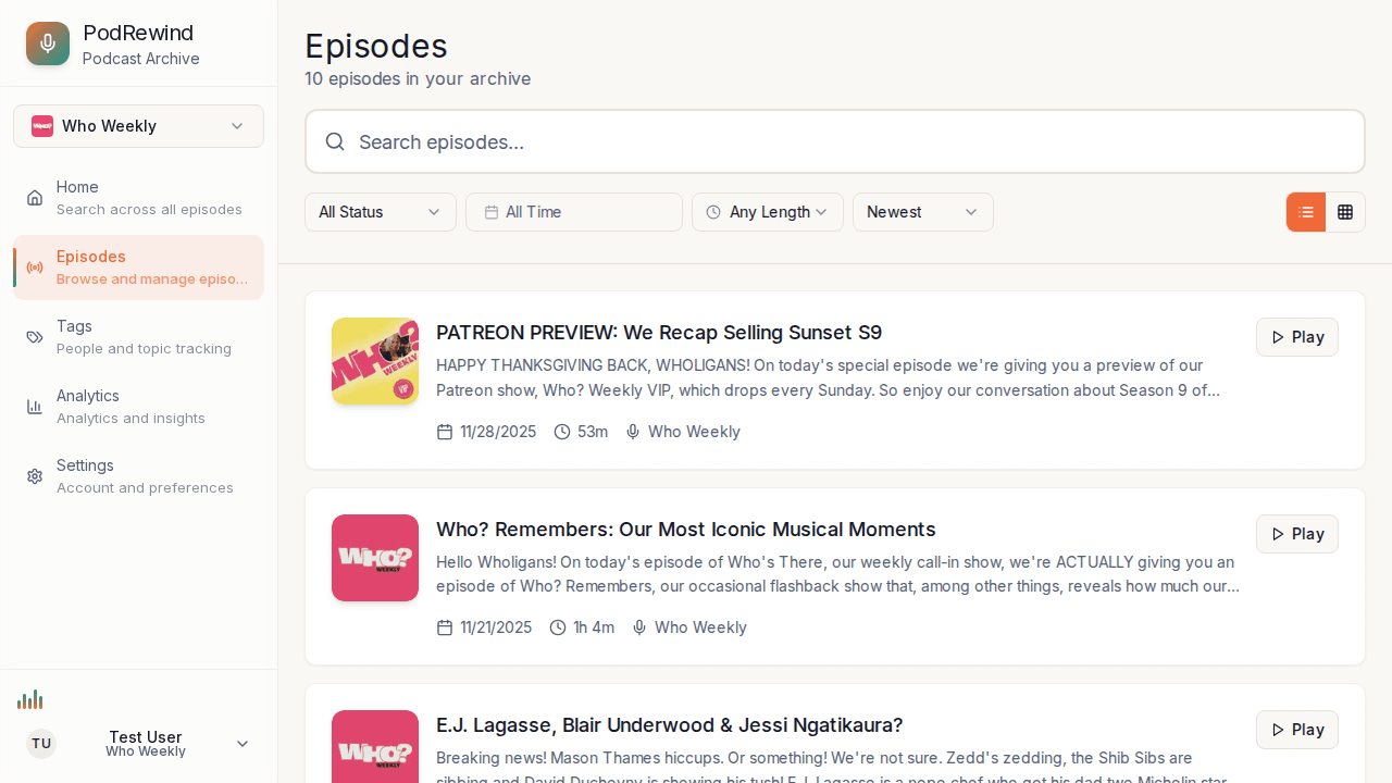 Episode list view